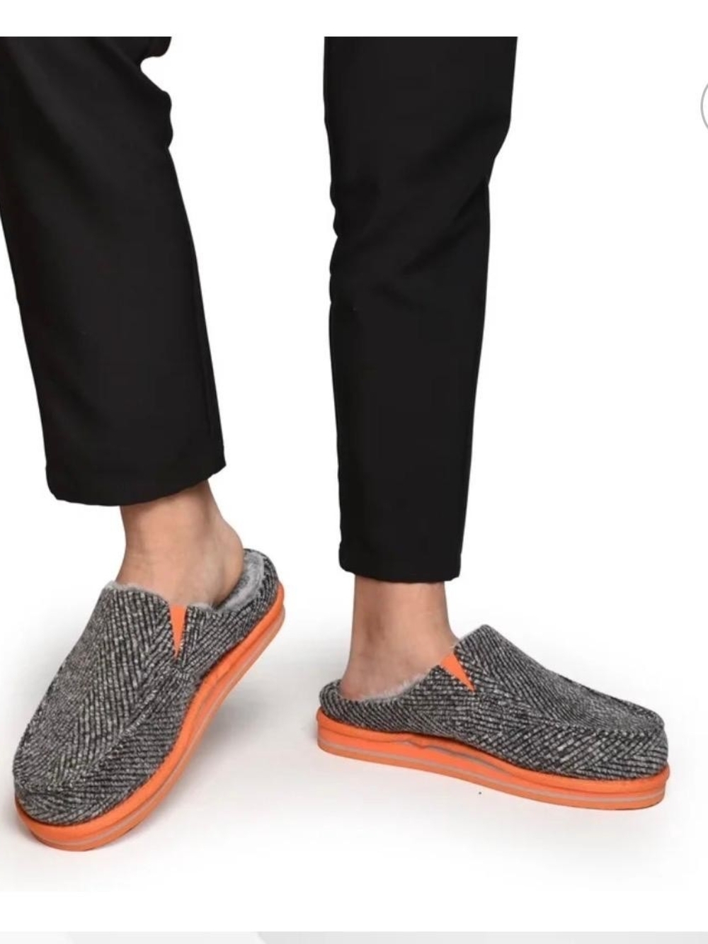 ONCAI Men's Gray Slip-On House Slippers with Orange Sole. MSRP $39.99